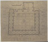 214497 Plattegrond van de kruisgang van de Domkerk te Utrecht; met weergave van de nieuw ingedeelde beplanting en ...